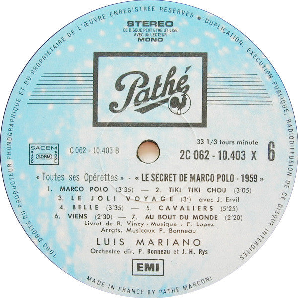 Luis Mariano : Toutes Ses Opérettes N°3 (LP, Comp)
