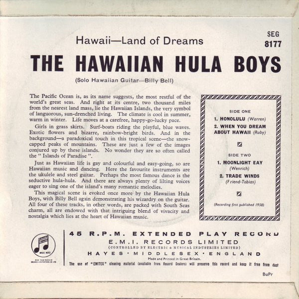 The Hawaiian Hula Boys : Hawaii Land Of Dreams (7", EP, Mono)