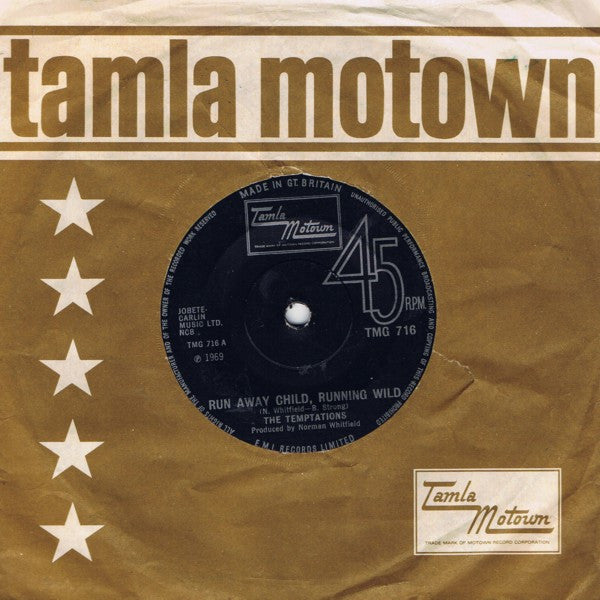 The Temptations : Run Away Child, Running Wild (7", Single, Sol)