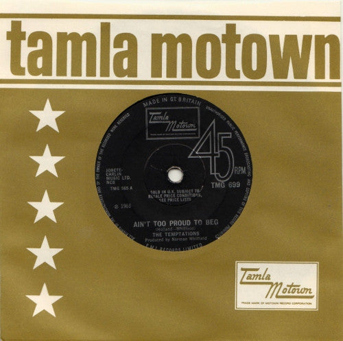 The Temptations : Ain't Too Proud To Beg / Fading Away (7", Single, Mono, Sol)