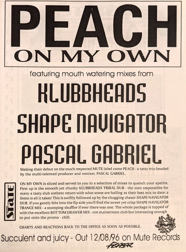 Peach : On My Own (12", Promo)