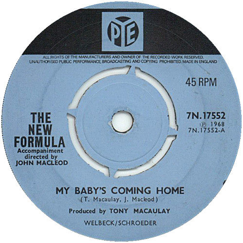 New Formula : My Baby's Coming Home (7", Single)
