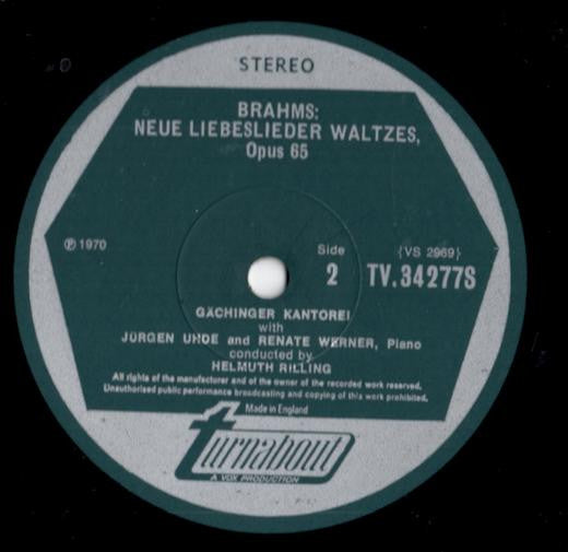 Johannes Brahms, Gächinger Kantorei Stuttgart, Jürgen Uhde and Renate Werner, Helmuth Rilling : Liebeslieder Waltzes Op. 52 And Op. 65 (LP)