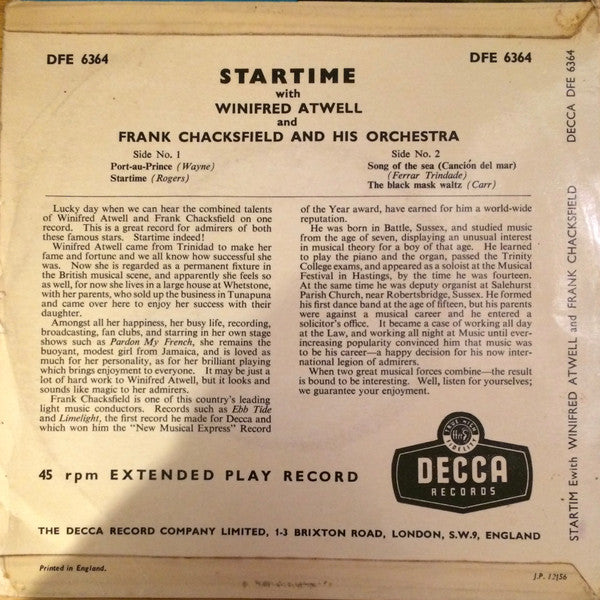 Winifred Atwell and Frank Chacksfield & His Orchestra : Startime (7", EP)