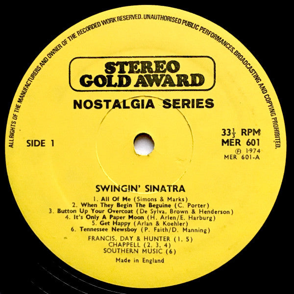Frank Sinatra : Swingin' Sinatra (LP, Comp, Mono)