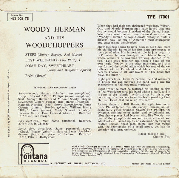 Woody Herman And His Woodchoppers : Steps / Lost Week-end / Some Day, Sweetheart / Pam (7", EP)