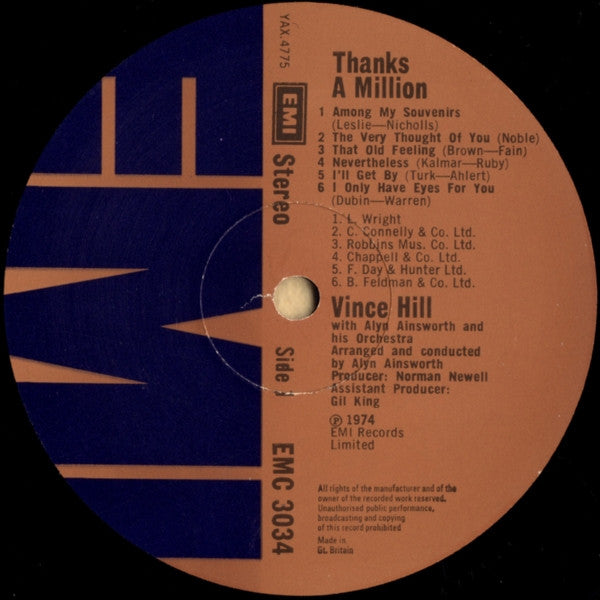 Vince Hill With The Alyn Ainsworth Orchestra : Thanks A Million (LP, Album)