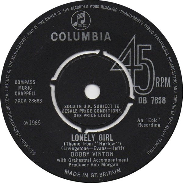 Bobby Vinton : Don't Go Away Mad / Lonely Girl (7", Single)