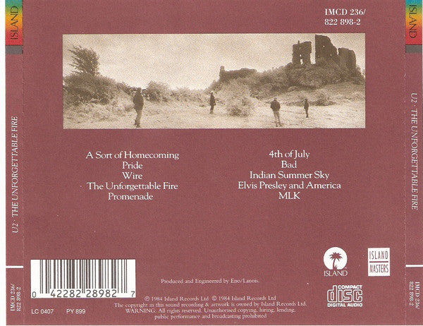 U2 : The Unforgettable Fire (CD, Album, RE)