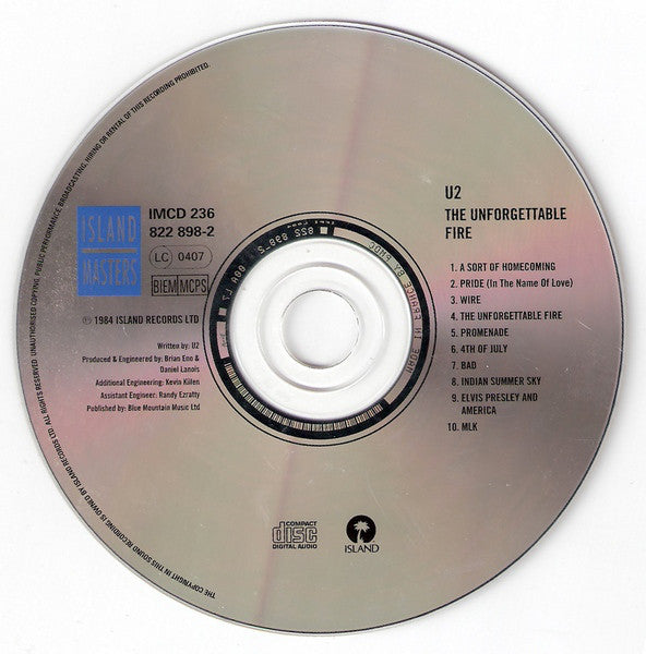 U2 : The Unforgettable Fire (CD, Album, RE)