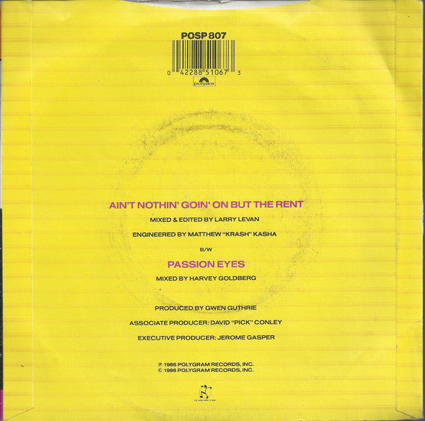 Gwen Guthrie : Ain't Nothin' Goin' On But The Rent (7", Single)