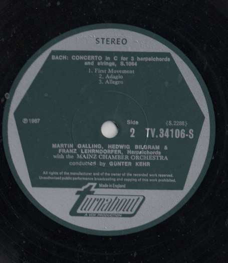 Johann Sebastian Bach, Mainzer Kammerorchester Conducted By Günter Kehr : Two Concerti For 3 Harpsichords & String Orchestra / Concerto For 4 Harpsichords & String Orchestra (LP)
