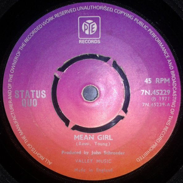 Status Quo : Mean Girl (7", Single, RP)