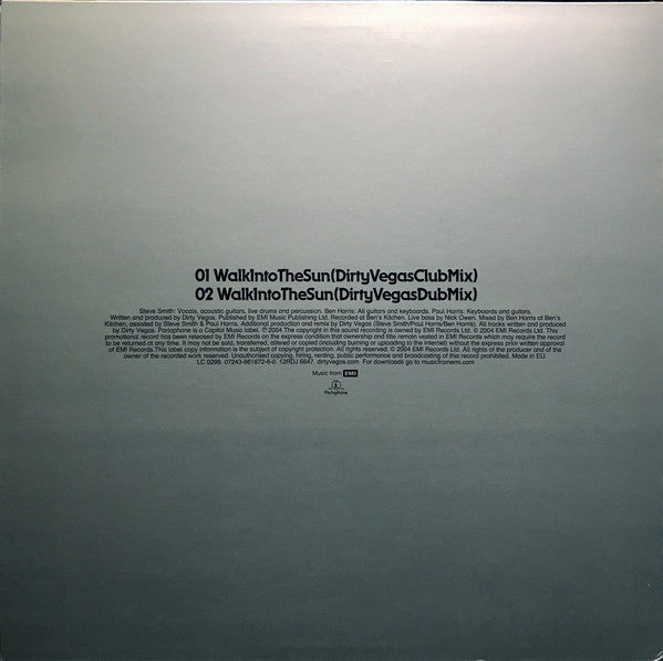 Dirty Vegas : Walk Into The Sun (Dirty Vegas Mixes) (12", Promo)