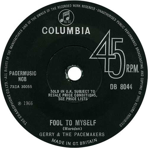 Gerry & The Pacemakers : Girl On A Swing  (7", Single)