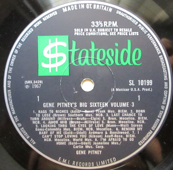 Gene Pitney : Big Sixteen Vol. 3 (LP, Comp, Mono)