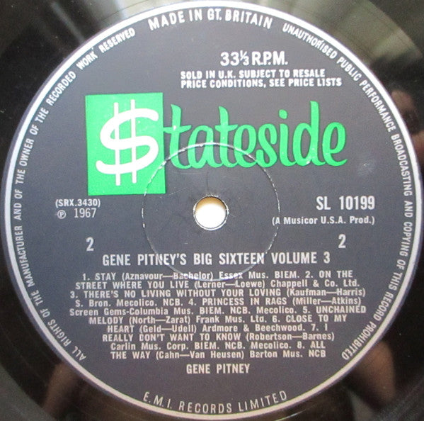 Gene Pitney : Big Sixteen Vol. 3 (LP, Comp, Mono)