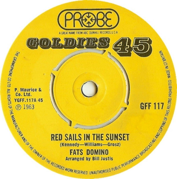 Fats Domino : Red Sails In The Sunset  (7", Single, RE)