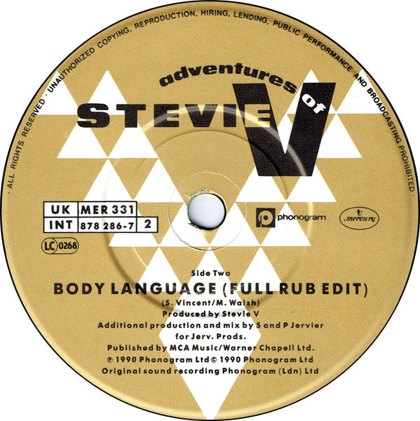 Adventures Of Stevie V. : Body Language (7", Single, Pap)