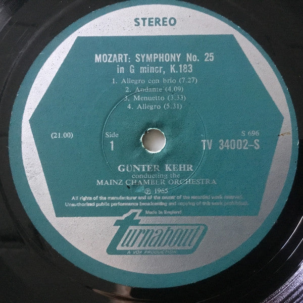 Wolfgang Amadeus Mozart, Mainzer Kammerorchester, Günter Kehr : Three Early Symphonies (LP, Album)
