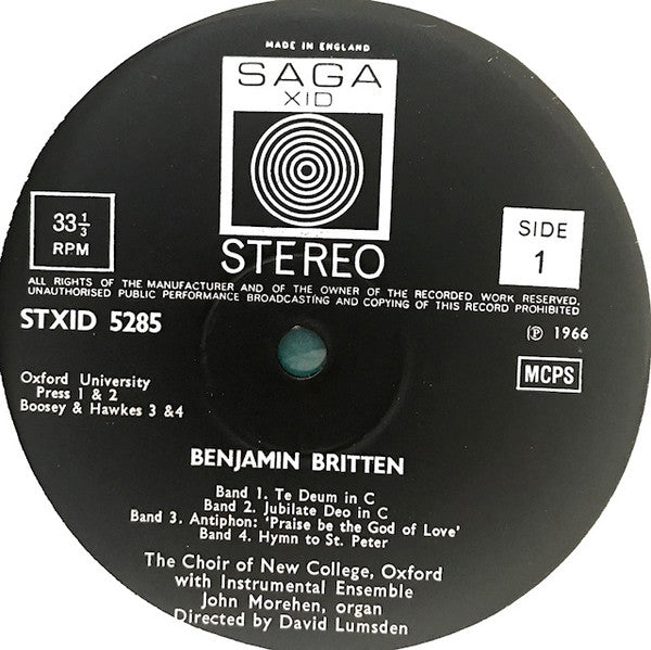 Benjamin Britten, Henry Purcell, The New College Oxford Choir : Church Music (LP, Mono)