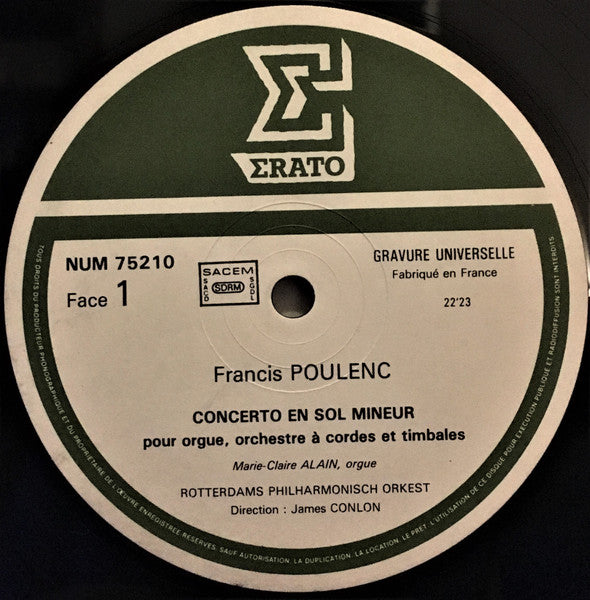 Francis Poulenc - Marie-Claire Alain, Ton Koopman, Rotterdams Philharmonisch Orkest, James Conlon : Concerto Pour Orgue / Concert Champêtre Pour Clavecin (LP)
