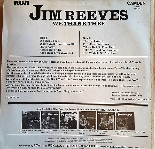 Jim Reeves : We Thank Thee (LP, Album)