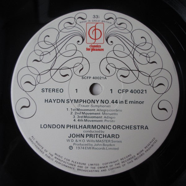 Joseph Haydn, London Philharmonic Orchestra, John Pritchard : Symphony No. 44 In E Minor 'Trauer', Symphony No. 45 In F# Minor 'Farewell' (LP)
