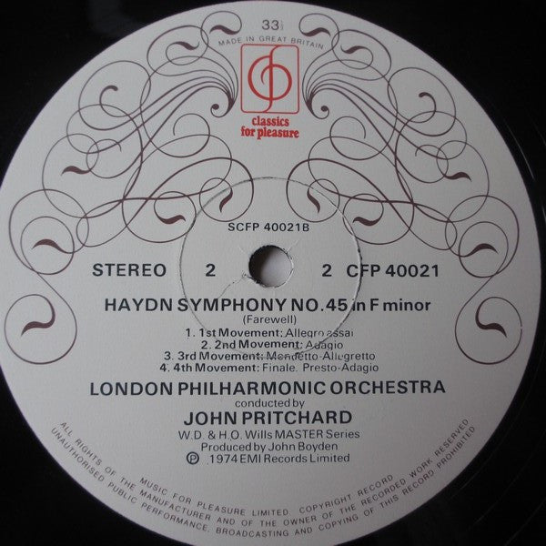 Joseph Haydn, London Philharmonic Orchestra, John Pritchard : Symphony No. 44 In E Minor 'Trauer', Symphony No. 45 In F# Minor 'Farewell' (LP)