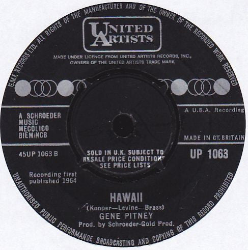 Gene Pitney : It Hurts To Be In Love  (7", Single)