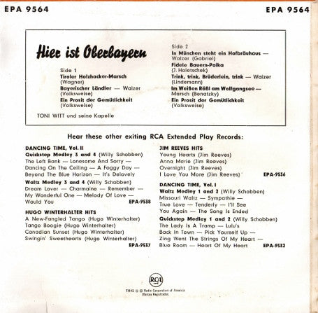Toni Witt Und Seine Kapelle : Hier Ist Oberbayern (7", EP)