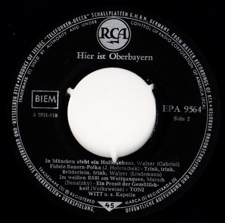 Toni Witt Und Seine Kapelle : Hier Ist Oberbayern (7", EP)