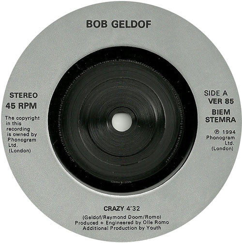 Bob Geldof : Crazy (7", Single)