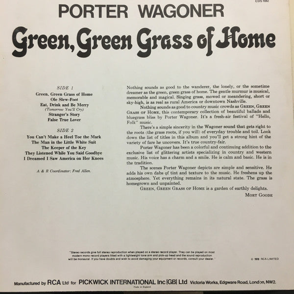 Porter Wagoner : Green, Green Grass Of Home (LP, Comp)