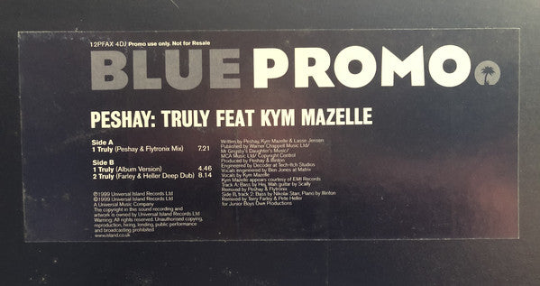 Peshay feat. Kym Mazelle : Truly (12", Promo)