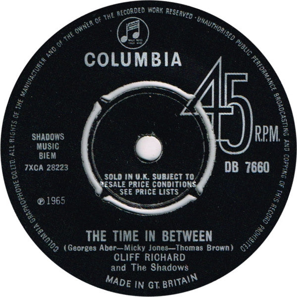 Cliff Richard & The Shadows : The Time In Between (7", Single)