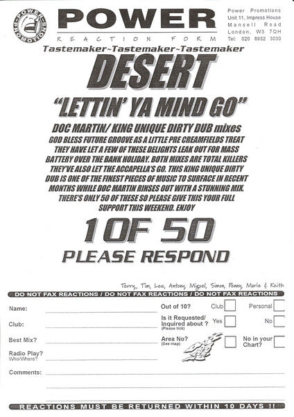 Desert : Lettin' Ya Mind Go (Promo Three) (12", Promo)