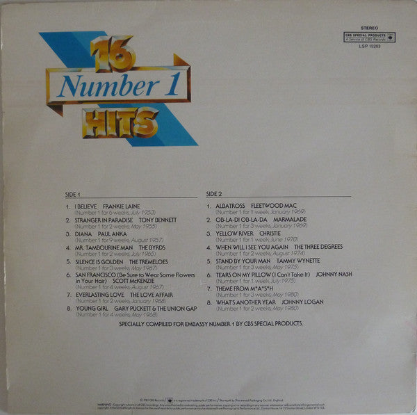 Various : 16 Number 1 Hits (LP, Comp, Mono)