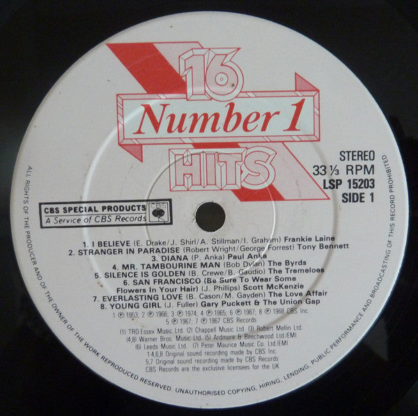 Various : 16 Number 1 Hits (LP, Comp, Mono)