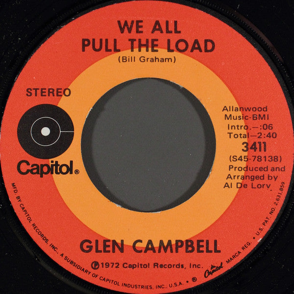 Glen Campbell : I Will Never Pass This Way Again (7", Single, Los)