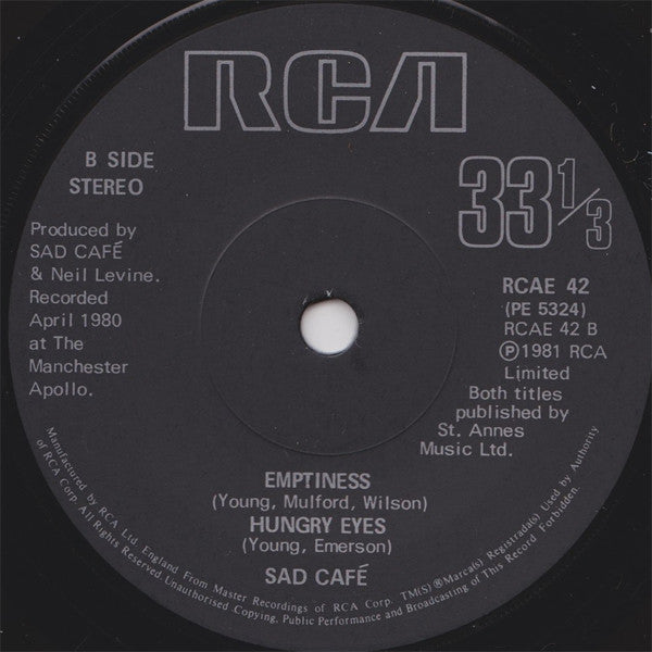 Sad Café : Live In Concert (7", Single, Sol)