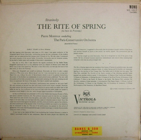 Igor Stravinsky - Pierre Monteux, Orchestre De La Société Des Concerts Du Conservatoire : The Rite Of Spring (LP, Mono, RE)