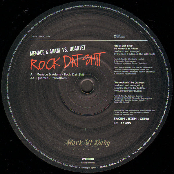 Menace & Adam Vs. Quartet : Rock Dat Shit (12", Ltd)