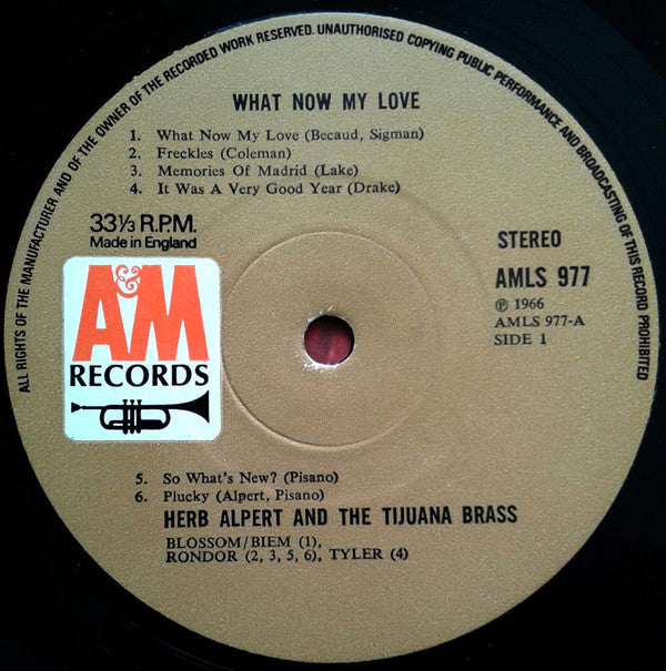 Herb Alpert & The Tijuana Brass : What Now My Love (LP, Album, RE)