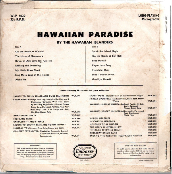 The Hawaiian Islanders : Hawaiian Paradise (LP, Album)