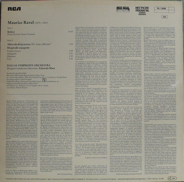 Ravel* - Eduardo Mata / Dallas Symphony Orchestra : Bolero / Alborada Del Gracioso / Rhapsodie Espagnole (LP, Album)