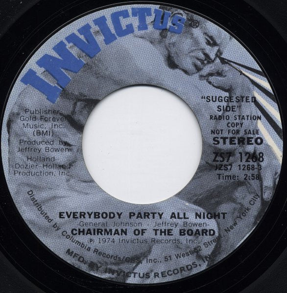 Chairmen Of The Board : Everybody Party All Night / Morning Glory (Instrumental) (7", Single, Promo, Styrene, Pit)