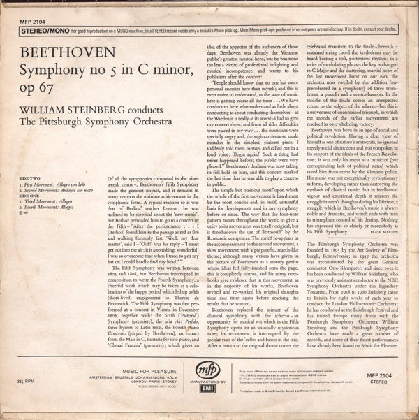 William Steinberg / Pittsburgh Symphony Orchestra : Beethoven's 5th - Symphony No 5 In C Min, Op 67 (LP)