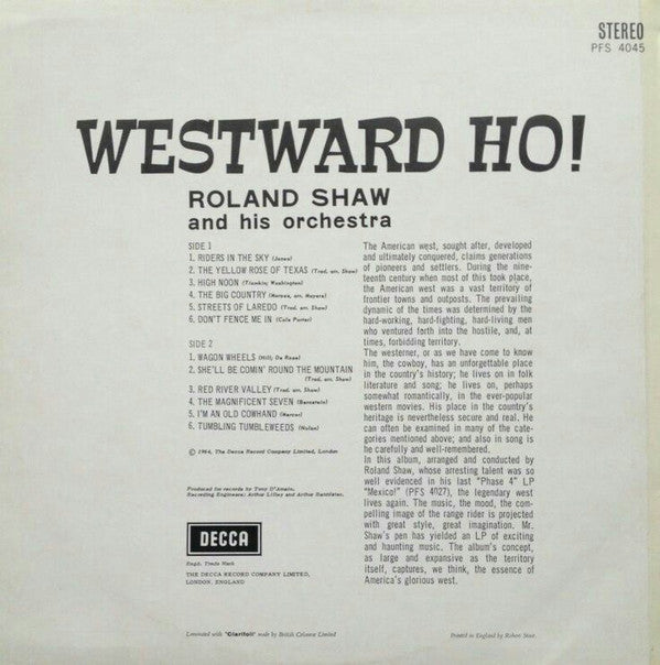 The Roland Shaw Orchestra : Westward Ho! (LP, Album)