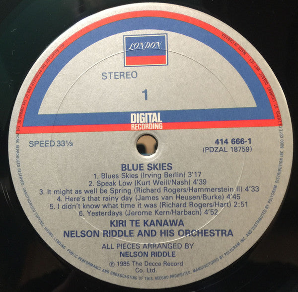 Kiri Te Kanawa - Nelson Riddle And His Orchestra : Blue Skies (LP)